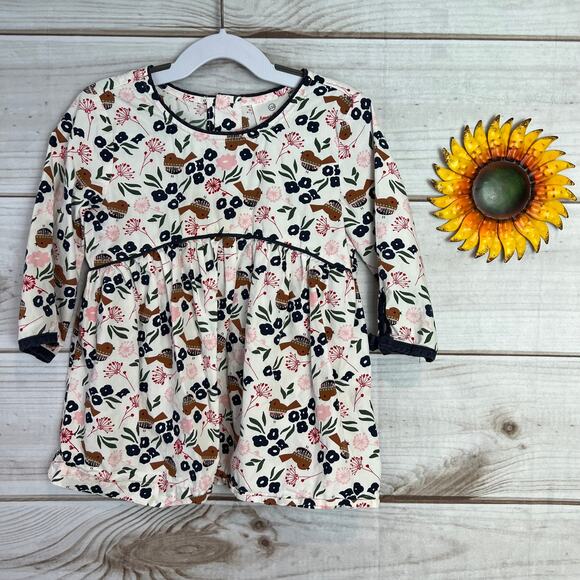 Hanna Andersson Girls Top Size 110 Floral Acorn Print Long Sleeve - Picture 1 of 2